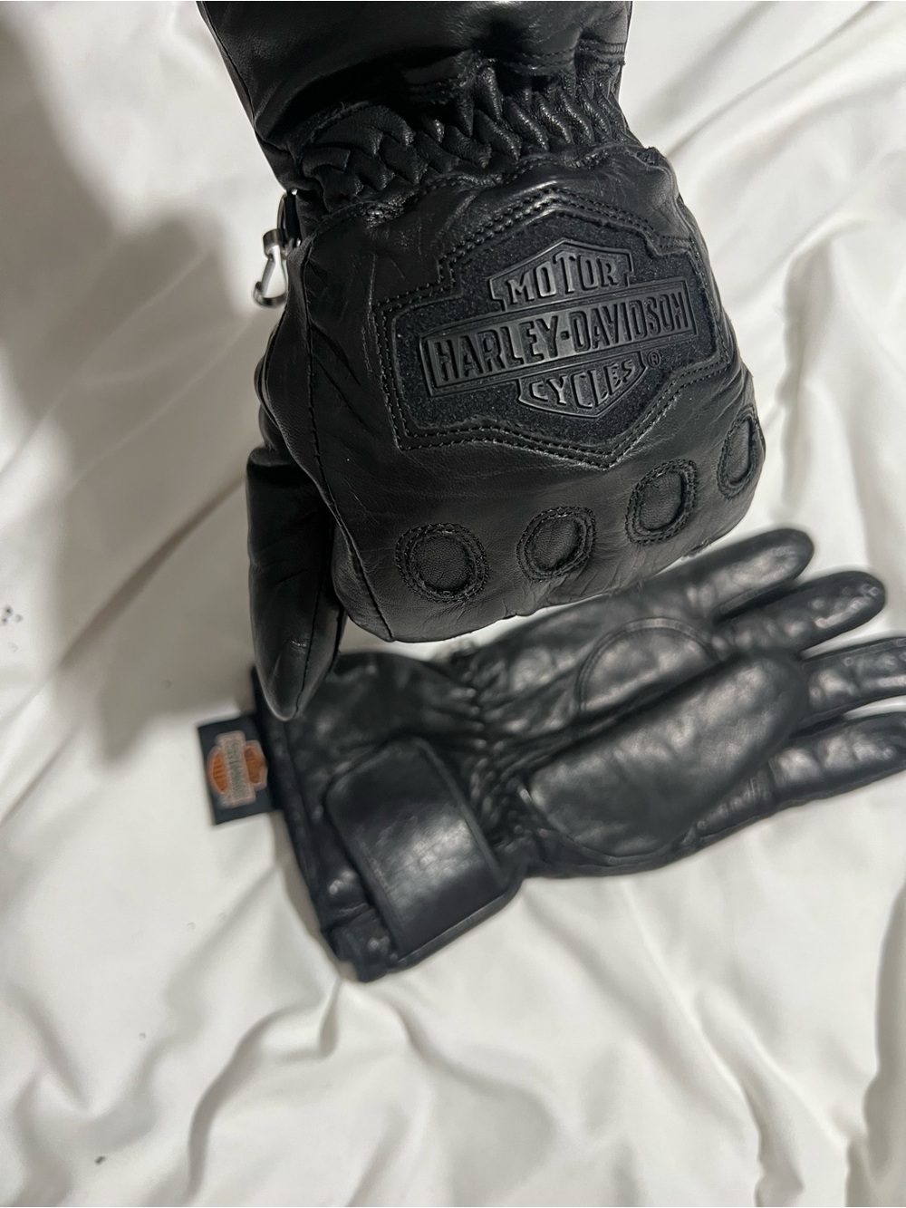 Harley-Davidson Black Leather Motorcycle Gloves with Embossed Logo